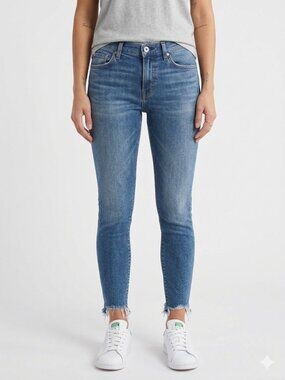rag & bone Dre Capri Slim Boyfriend Jeans Ambra Blue Raw Hem Size 25 Made in USA
